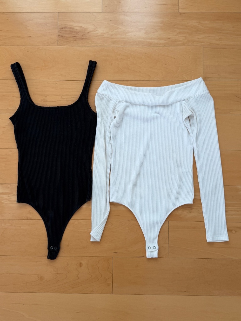 Hollister~Black Ribbed Tank Bodysuit (S) & Cream Ribbed Long Sleeve Bodysuit (M)